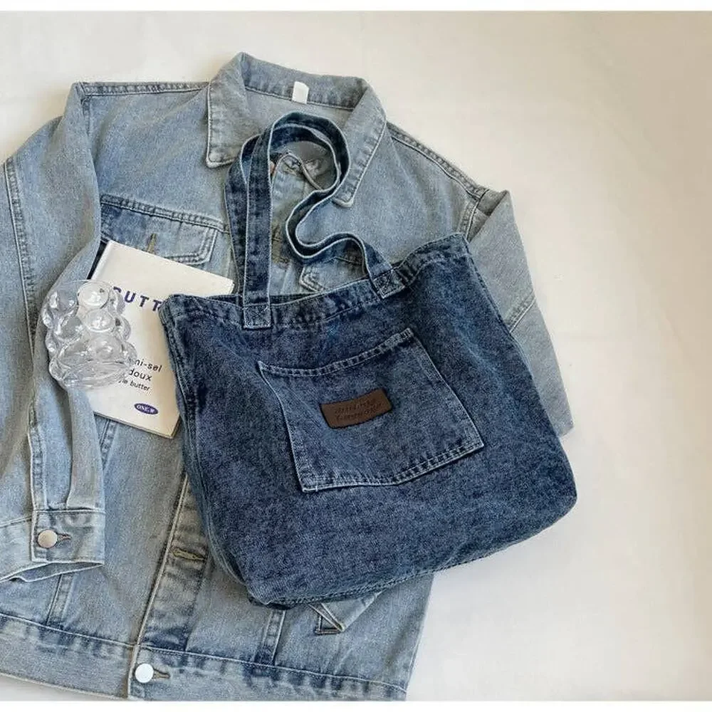 Dark Blue Washed Denim Shoulder Bag | Vintage Pocket Bag